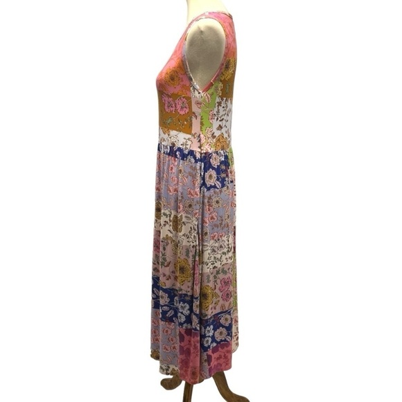Johnny Was Cosmo Easy Fit Tea Length Patchwork Bamboo Midi Dress Women Large - Picture 8 of 16